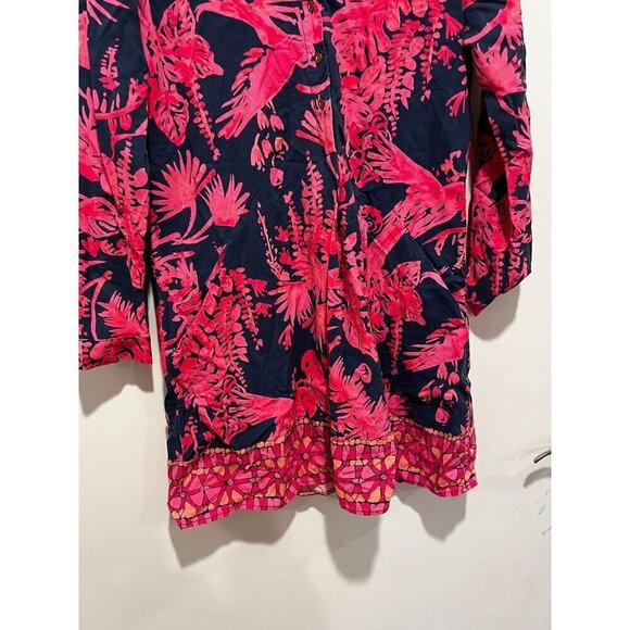 Lilly Pulitzer Womens Tropical Print Tunic Dress M Cotton Navy & Pink XS - Picture 3 of 10